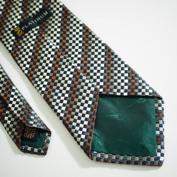 XMI Platinum Brown Gradient Geometric Woven Striped Wide Silk Tie Italy USA - Picture 6 of 7